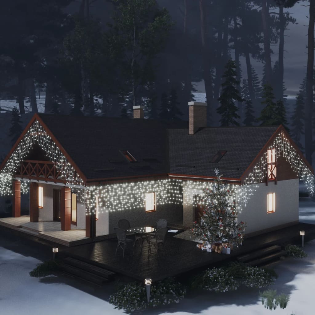 Cortina de luz vidaxl com 400 LEDs e 8 funções 10 m branco frio