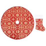 Vidaxl Christmas tree skirt luxury with sock 150 cm fabric red