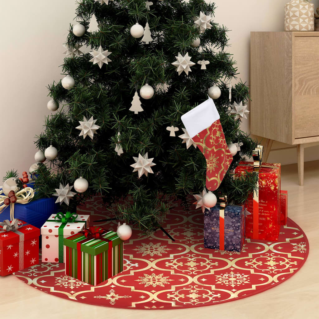 Vidaxl Christmas tree skirt luxury with sock 150 cm fabric red