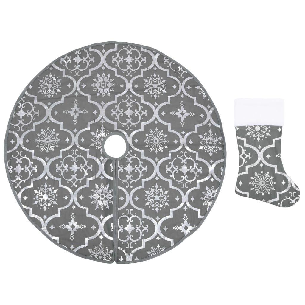 Vidaxl Christmas tree skirt luxury with sock 150 cm fabric gray
