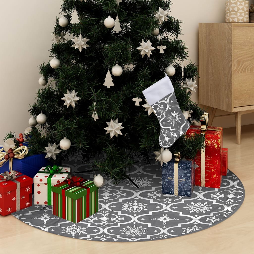 Vidaxl Christmas tree skirt luxury with sock 150 cm fabric gray