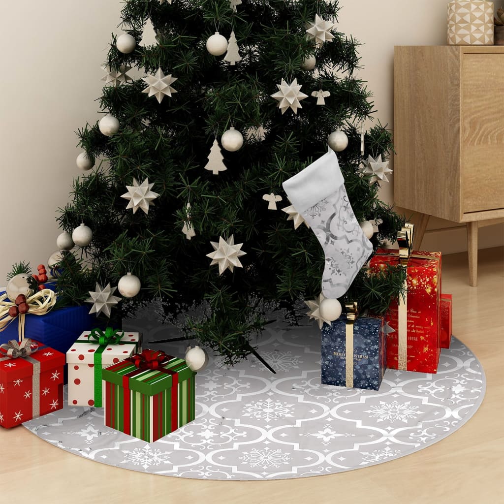 Vidaxl Christmas tree skirt luxury with sock 150 cm fabric white
