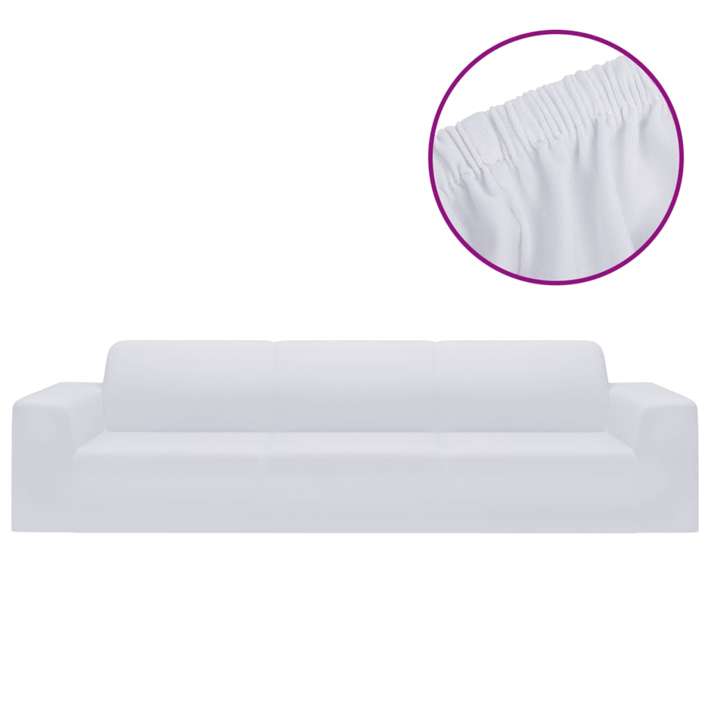 Vidaxl štiri -seater banka Cover Stretch Polyester Jersey White