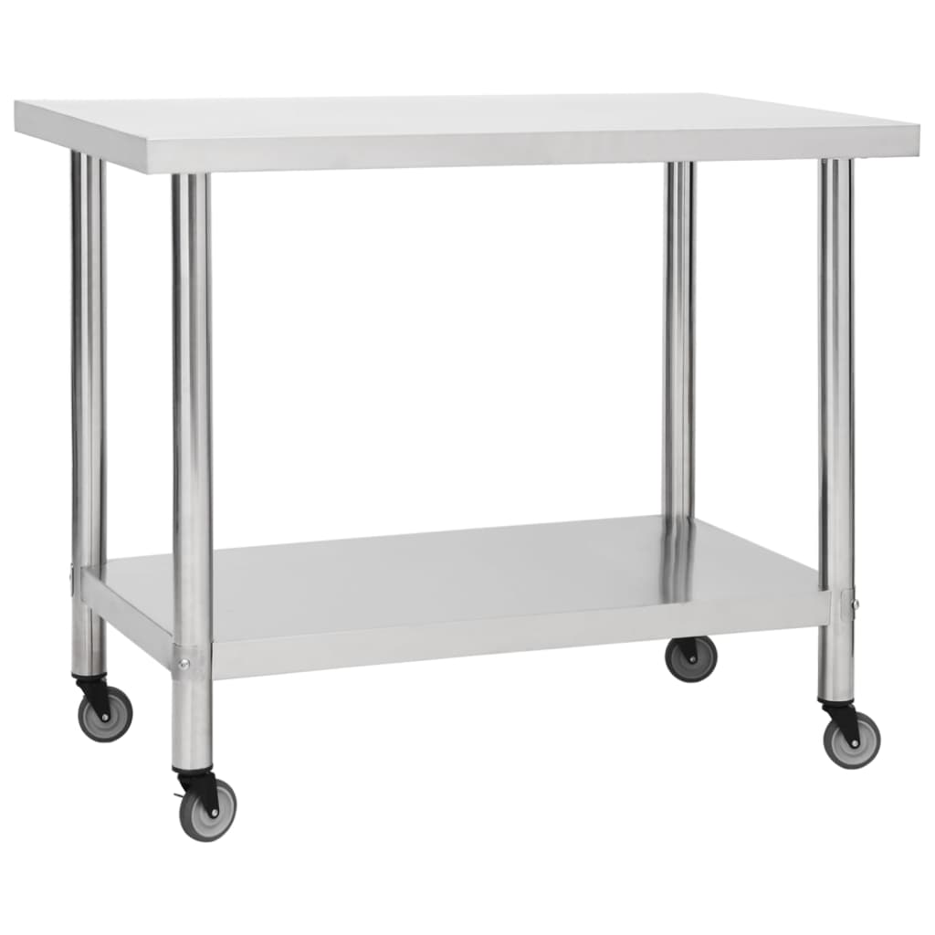Vidaxl Kitchenwork table with wheels 100x30x85 cm Stainless steel