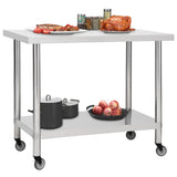 Vidaxl Kitchenwork table with wheels 100x30x85 cm Stainless steel