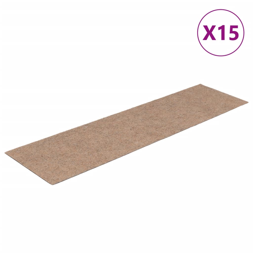 Vidaxl stair mats self -adhesive 15 pieces 76x20 cm light brown rectangular