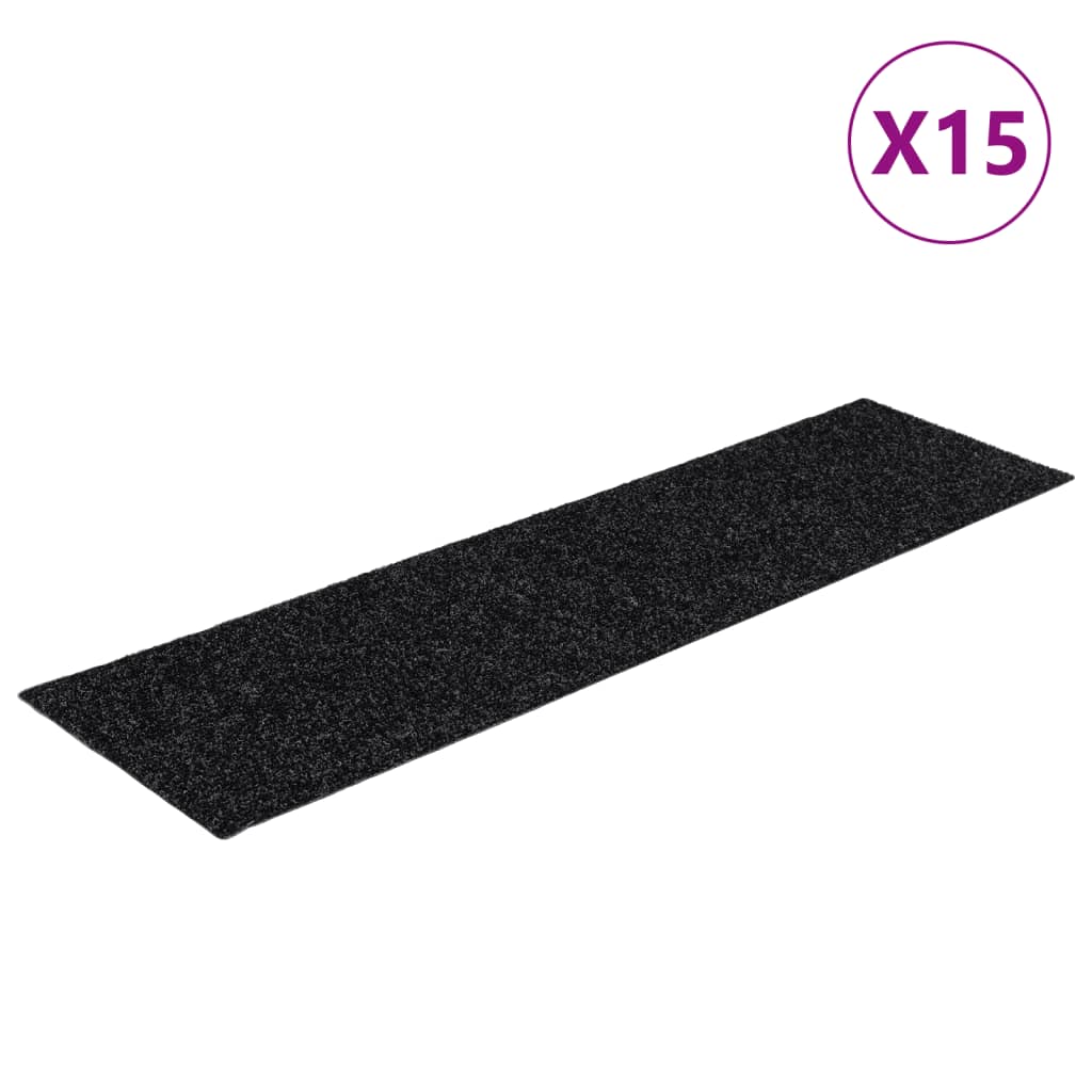 Vidaxl Self-Adhesive Stair Mats, 15 Pieces, 76x20 cm, Black, Rectangular
