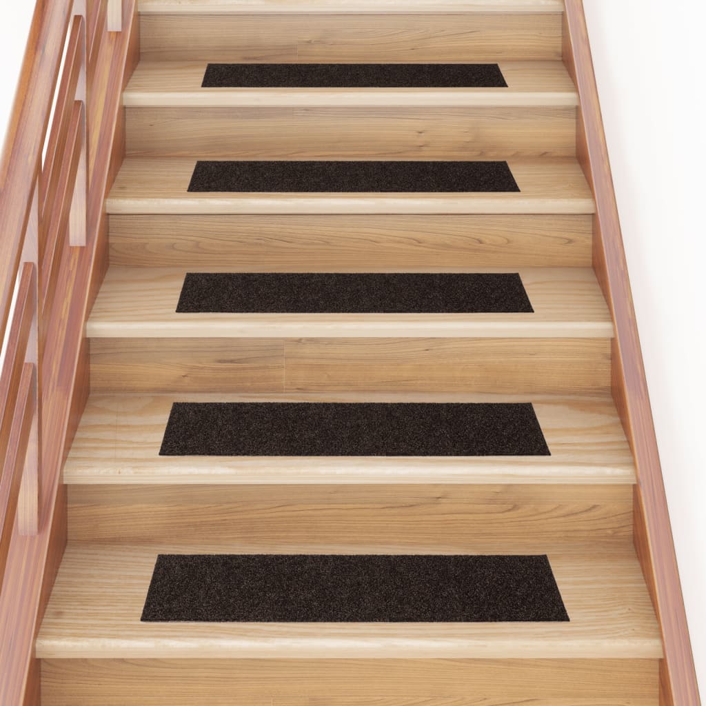Vidaxl trappematter selvbehandle 15 stykker 76x20 cm mørkebrun rektangulær