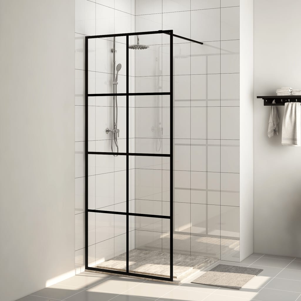Vidaxl Walk-in shower wall 80x195 cm ESG-Glas Transparent and Black