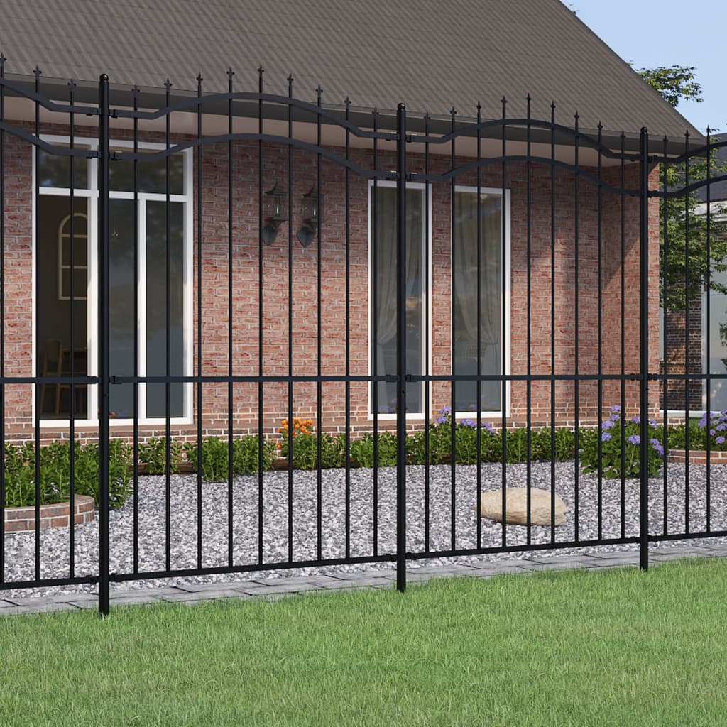 VidaXL garden fence with spile points 222 cm powder -coated steel black