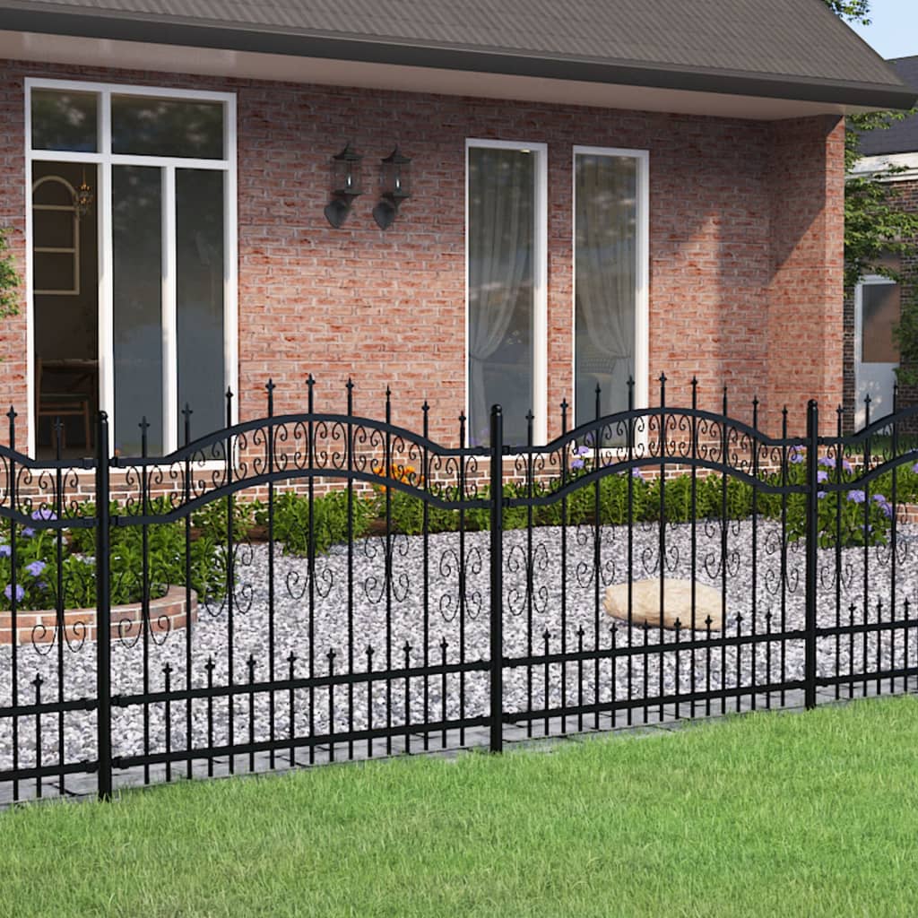 VidaXL garden fence with spile points 140 cm powder -coated steel black