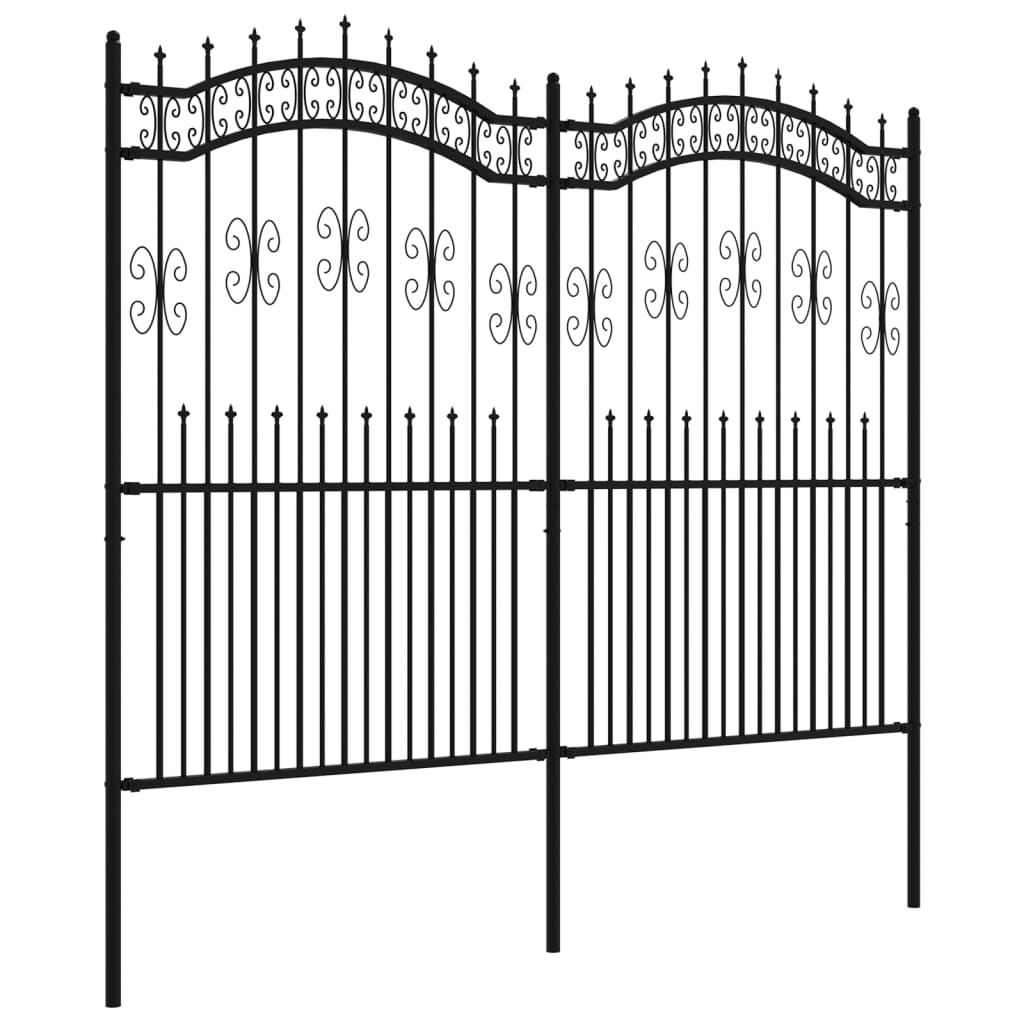 VidaXL garden fence with spile points 222 cm powder -coated steel black