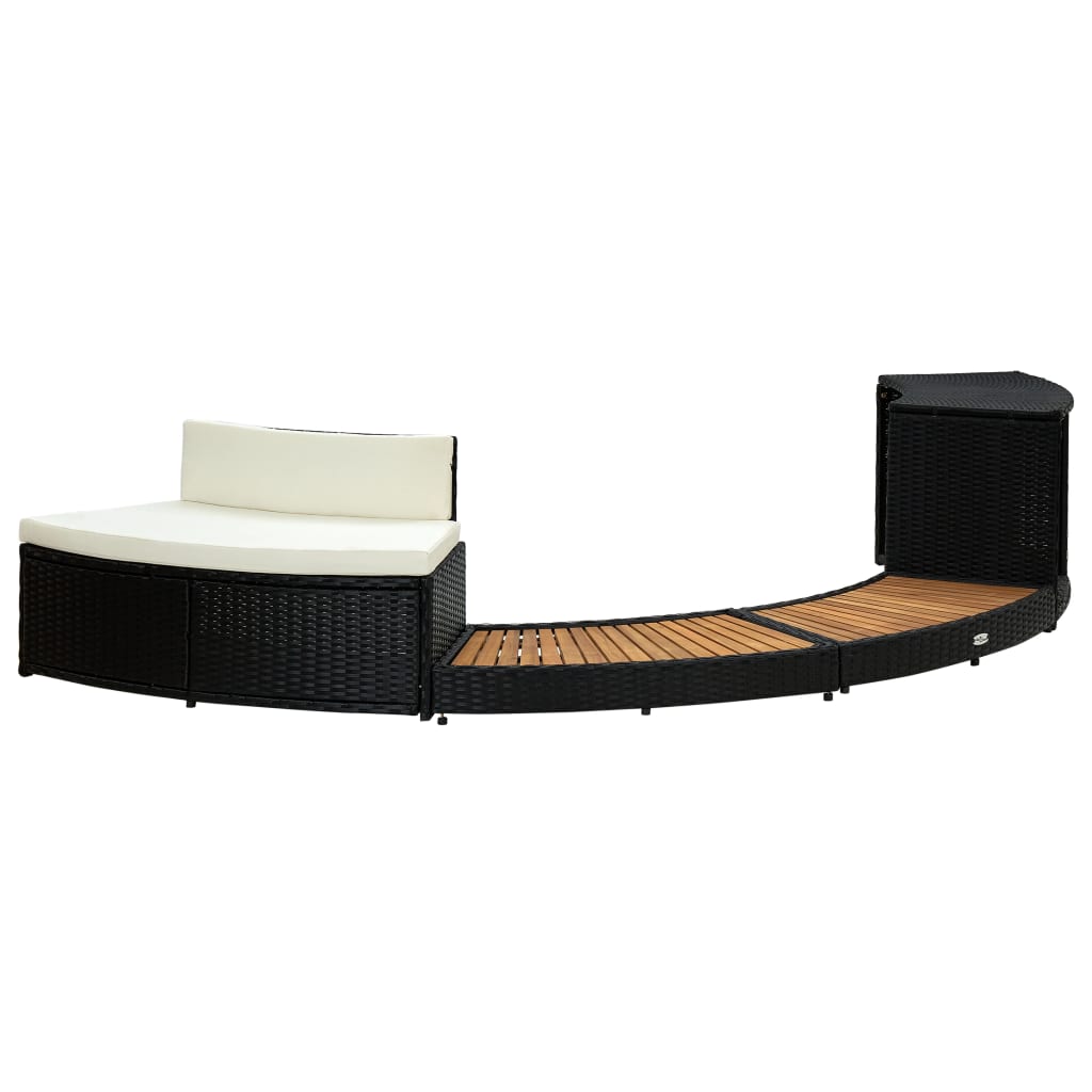 Vidaxl Spa-ombuw Poly Rattan an zolidd Acaciahout schwaarz