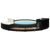 Vidaxl Spa-ombuw Poly Rattan an zolidd Acaciahout schwaarz
