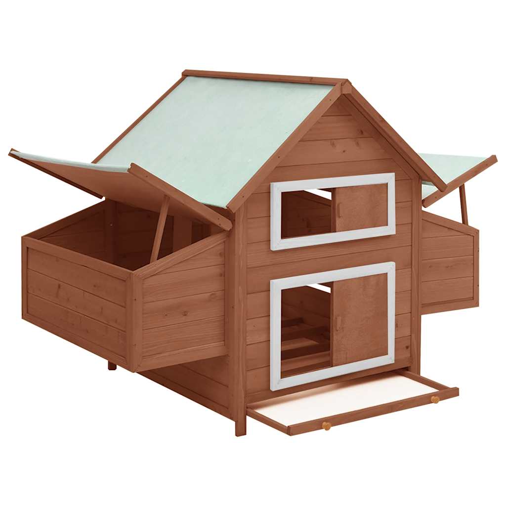 Vidaxl Chicken Coop 150x96x110 cm pevná borovice -dřevo mocha -rozložený a bílý