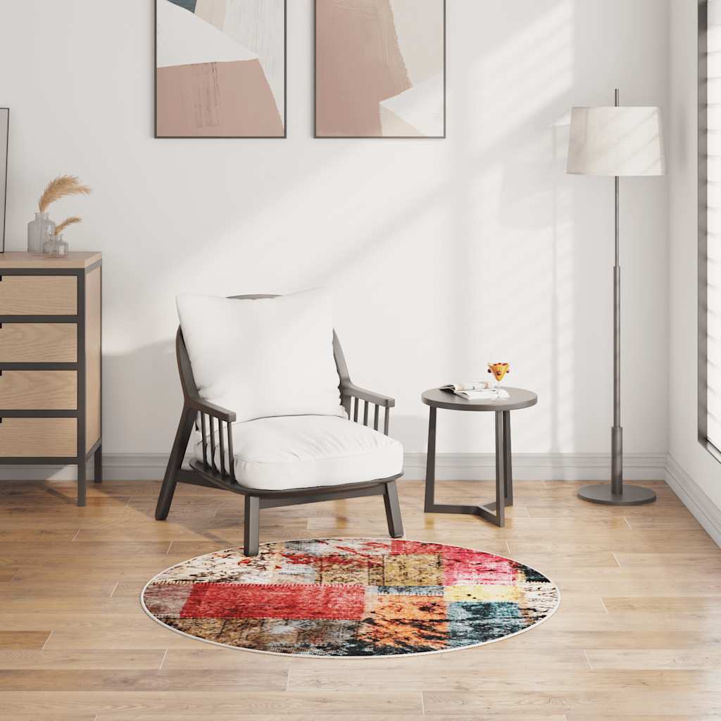 Vidaxl tæppe vaskbart anti-slip patchwork ø120 cm flerfarvet