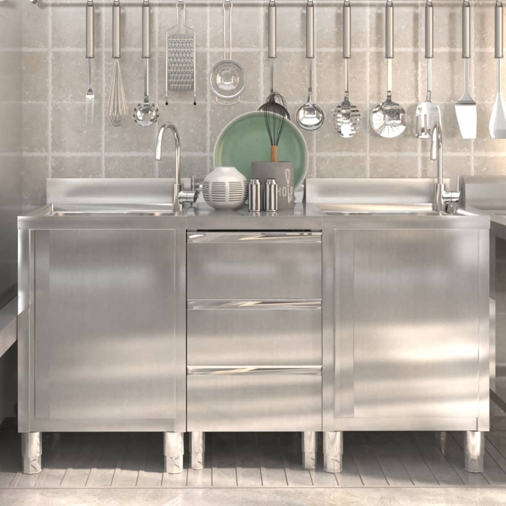 Vidaxl kitchen cabinets Commercial 3 st stainless steel