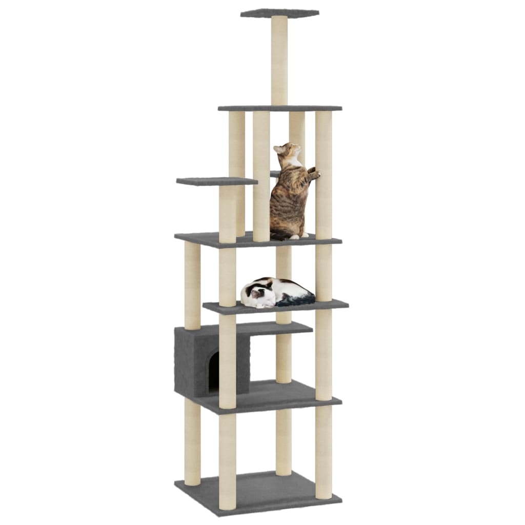 Vidaxl Cat Ranging Post con postes de rascado de sisal 183 cm de gris oscuro
