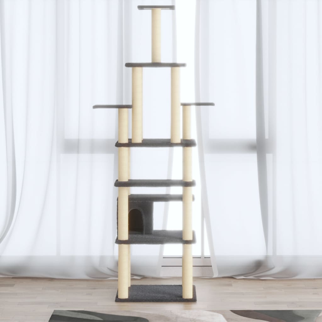 Vidaxl Cat Ranging Post con postes de rascado de sisal 183 cm de gris oscuro