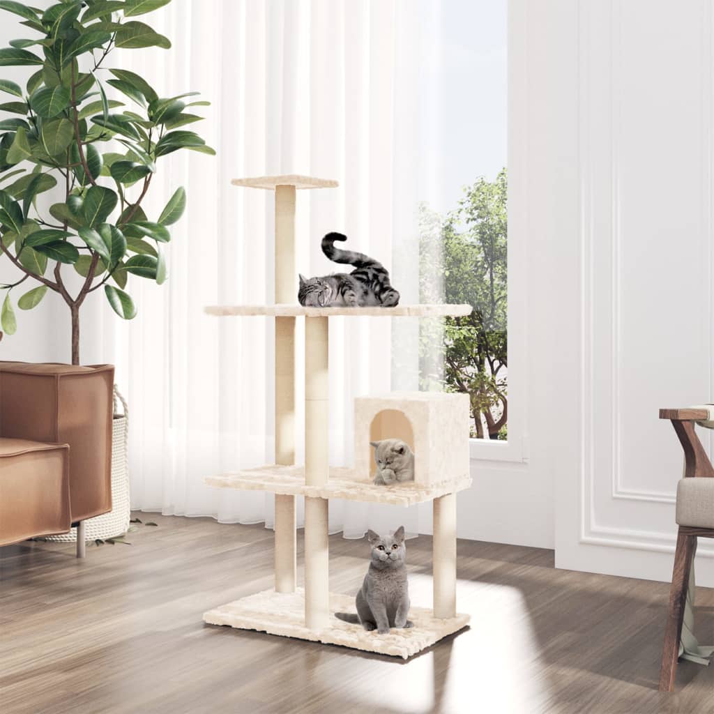 Vidaxl cat furniture with sisal scratching posts 119 cm cream -colored