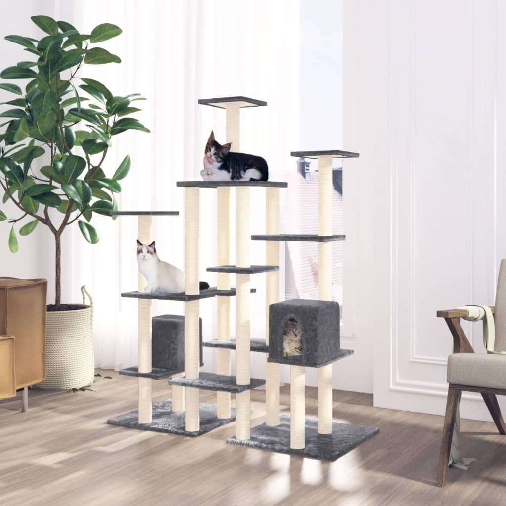 Vidaxl cat furniture with sisal scratching posts 145 cm dark gray