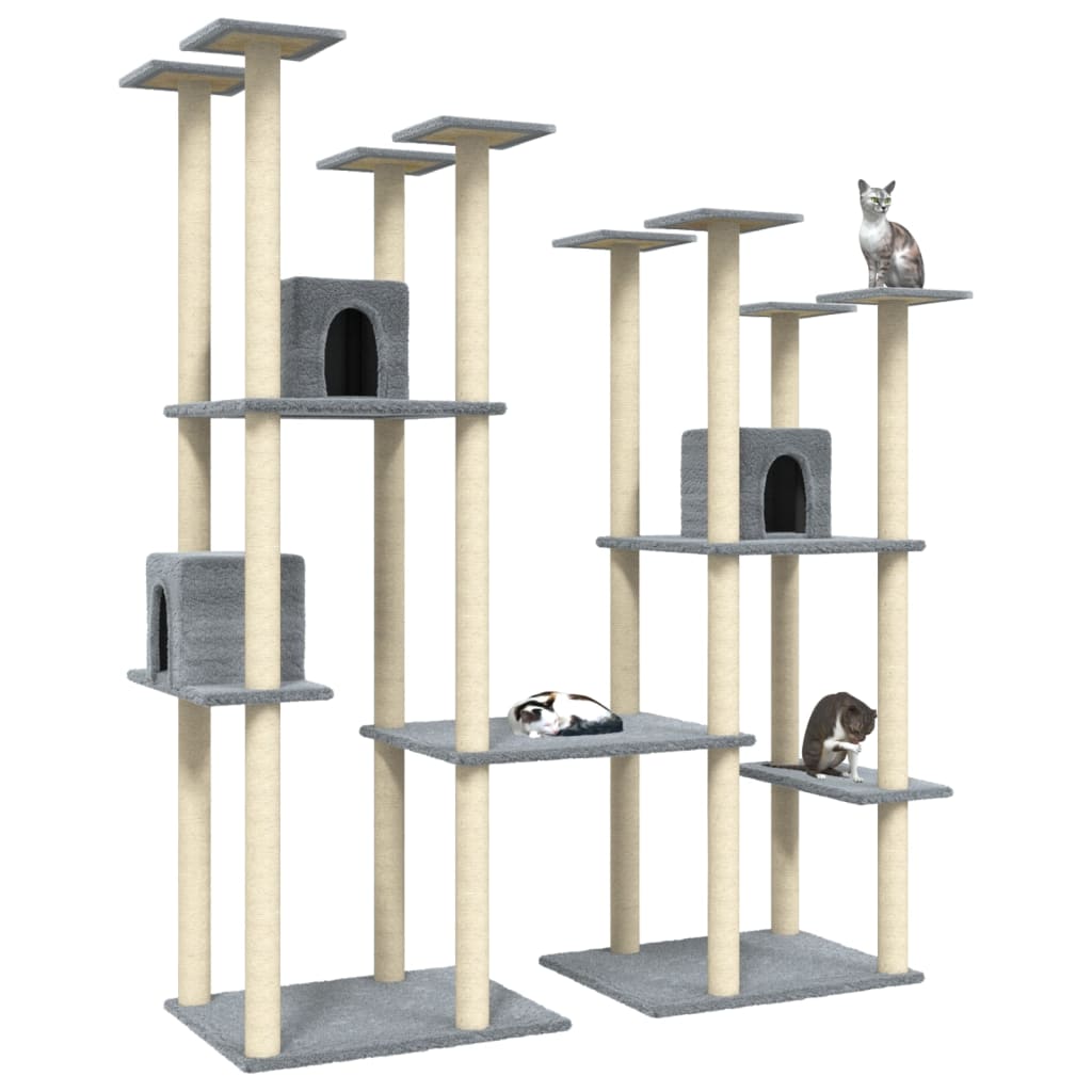 Muebles de gato de Vidaxl con postes de rascado de sisal 174 cm de gris claro