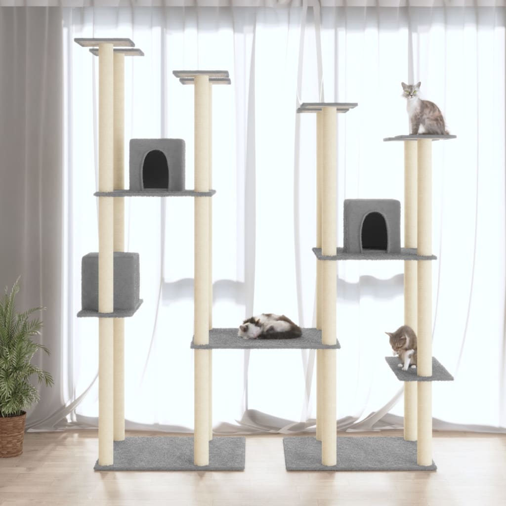 Muebles de gato de Vidaxl con postes de rascado de sisal 174 cm de gris claro