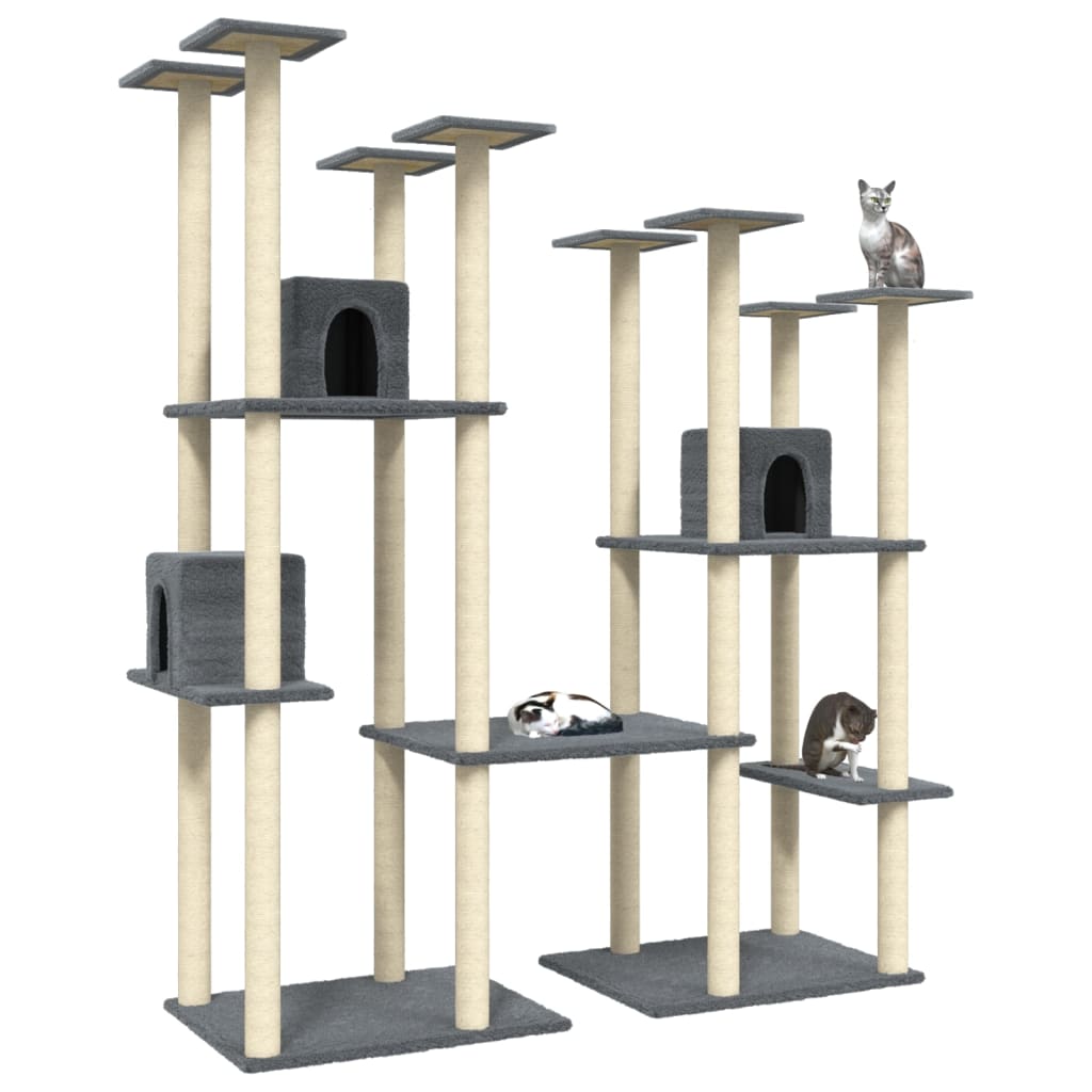 Muebles de gato de Vidaxl con postes de rascado de sisal 174 cm de gris oscuro