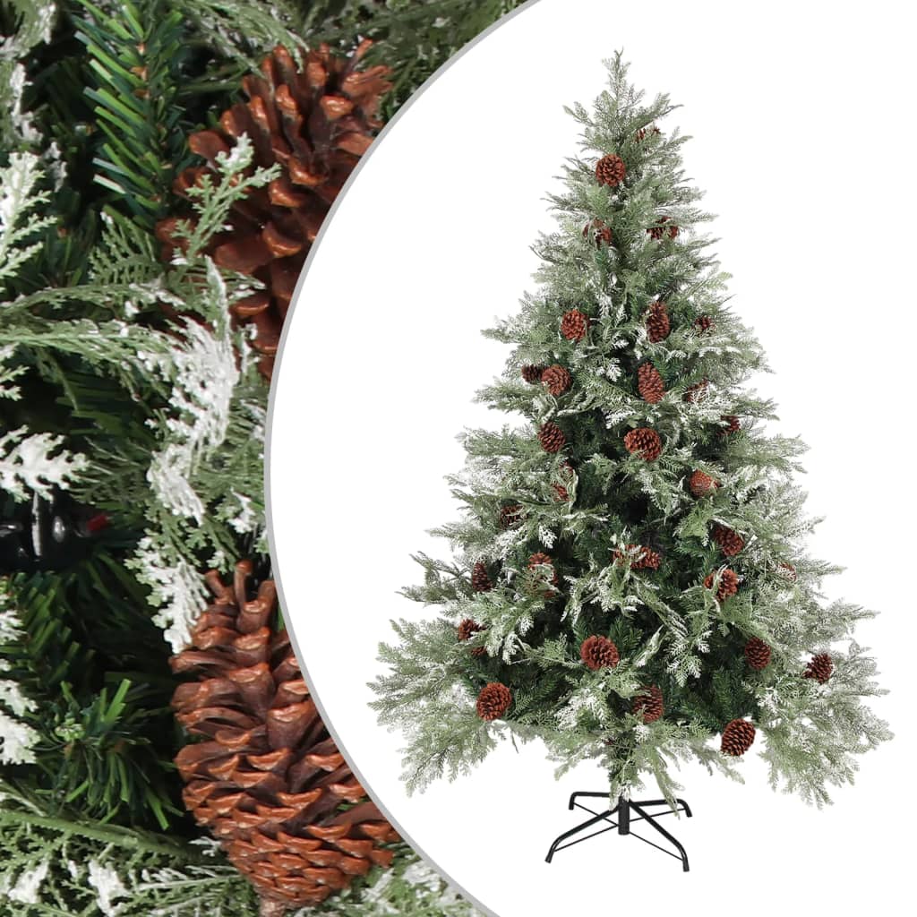 Vidaxl Weihnachtsbaum mit Kiefernkegel 150 cm PVC und PE grün und weiß
