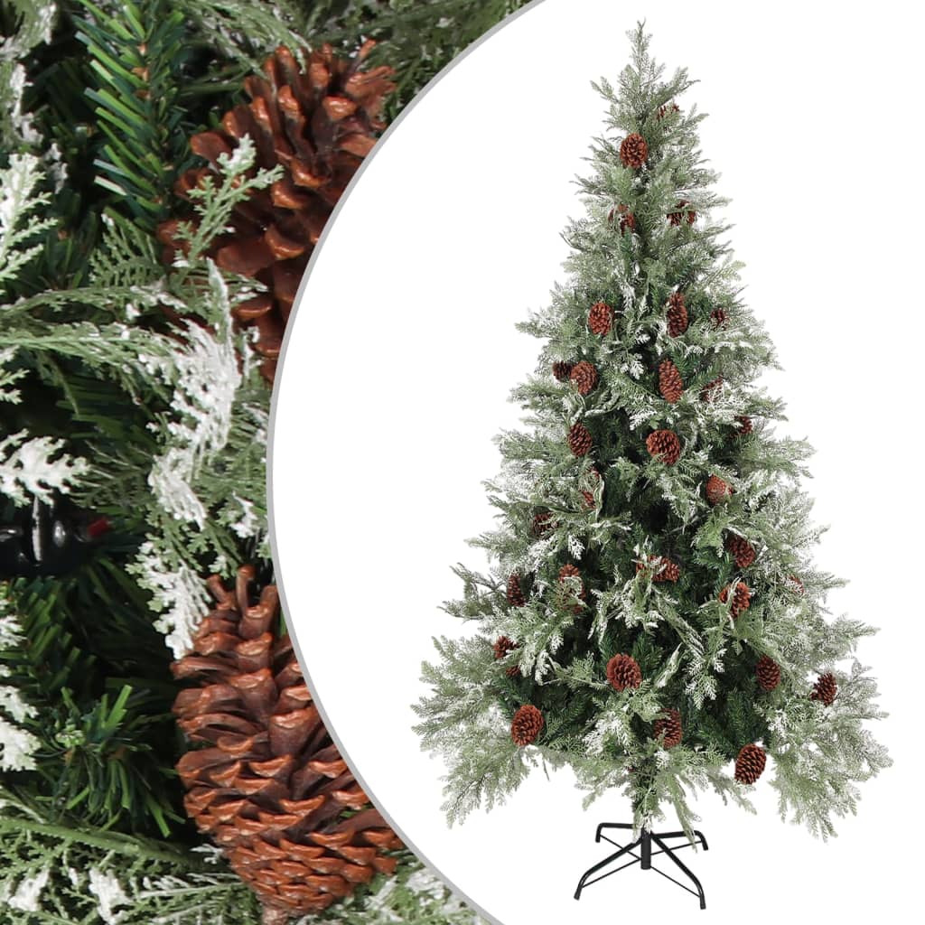 Vidaxl Weihnachtsbaum mit Kiefernkegel 225 cm PVC und PE grün und weiß