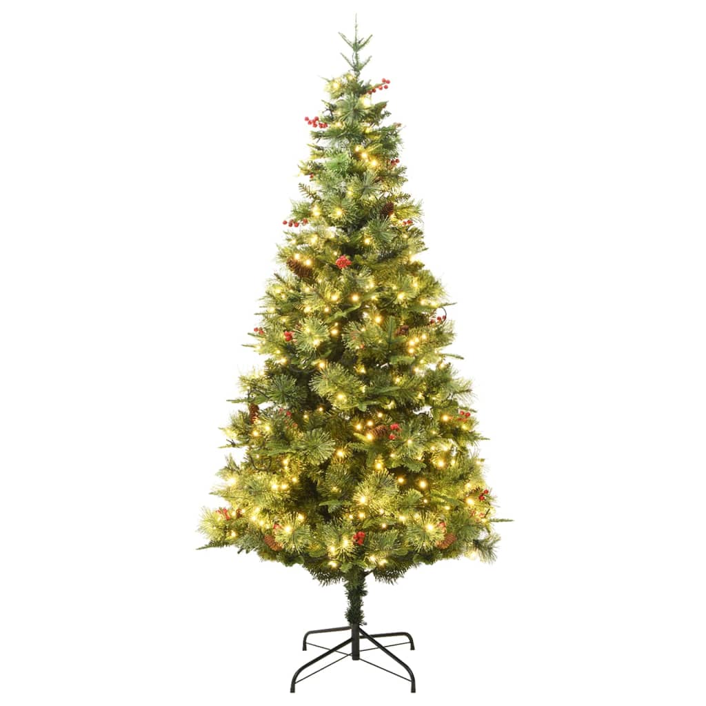 Vidaxl Weihnachtsbaum mit LED- und Kiefernzapfen 195 cm PVC und PE Green