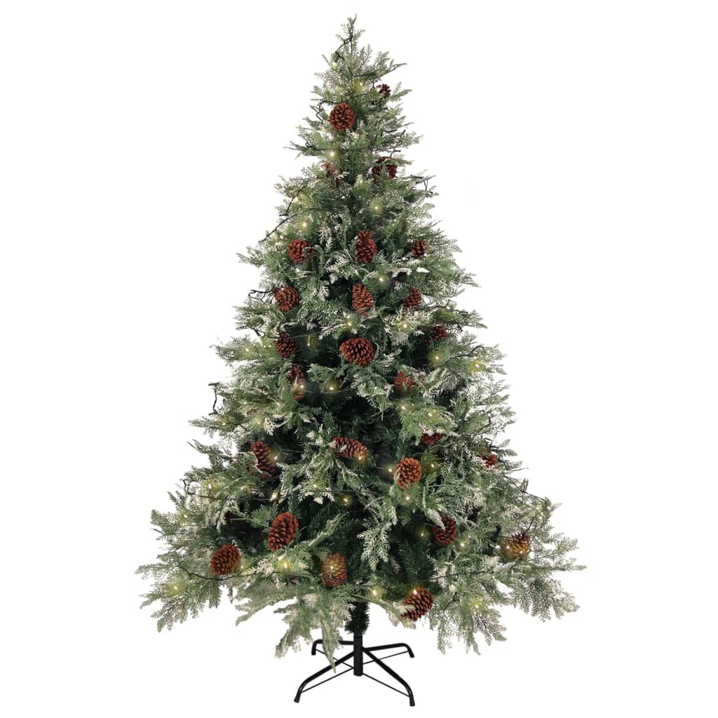 Vidaxl Christmas tree with LED and pine cones 150 cm PVC and PE green and white