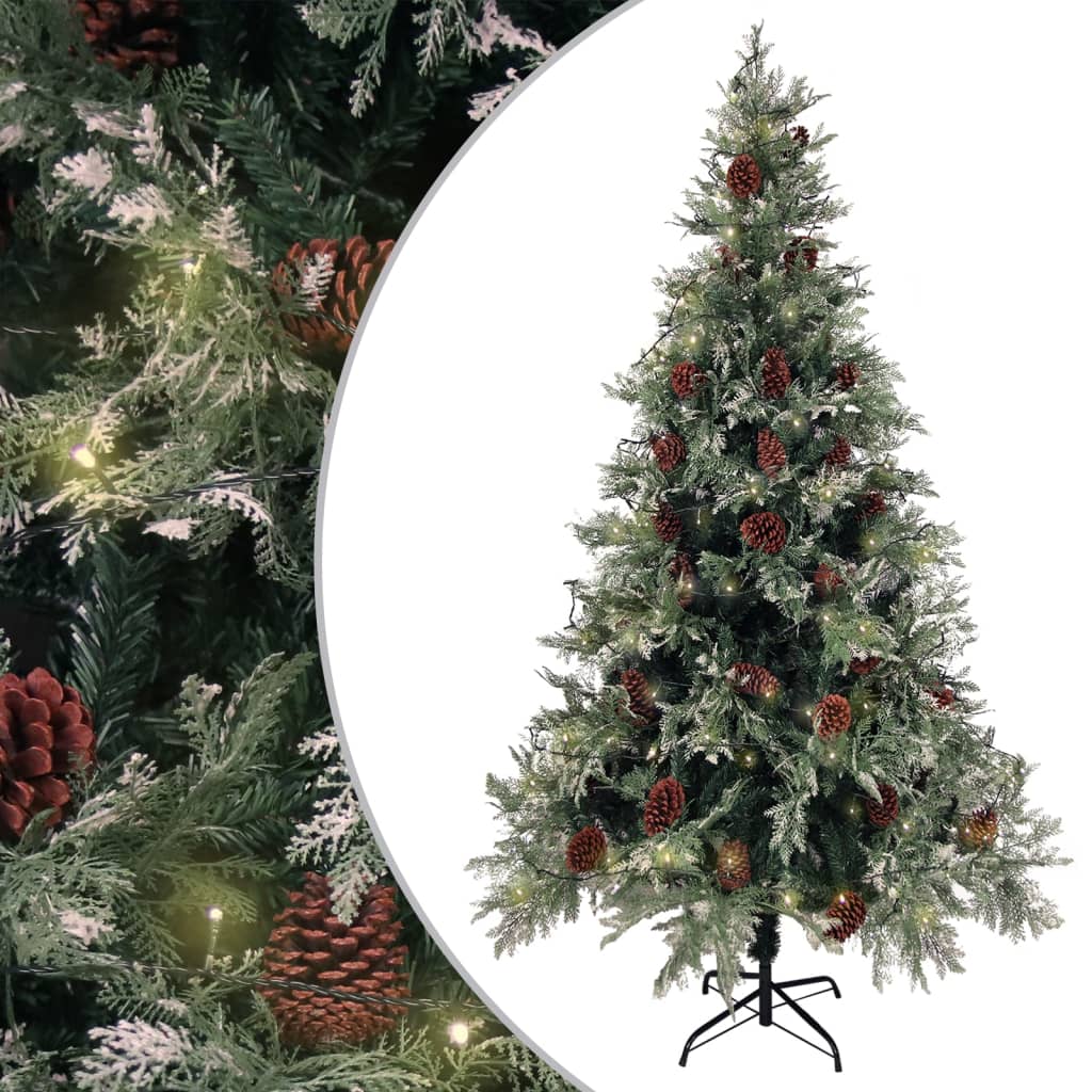 Vidaxl Christmas tree with LED and pine cones 195 cm PVC and PE green and white