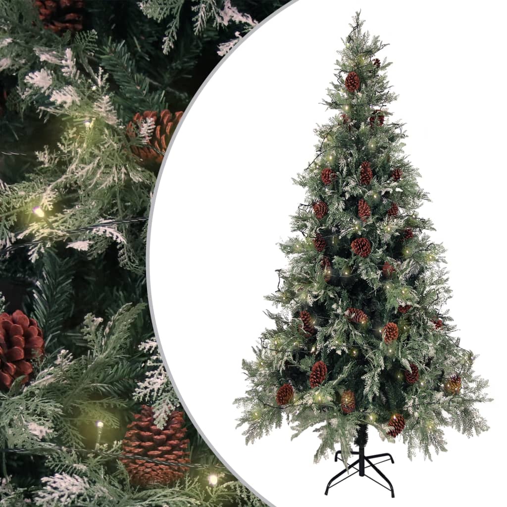 Vidaxl Christmas tree with LED and pine cones 225 cm PVC and PE green and white