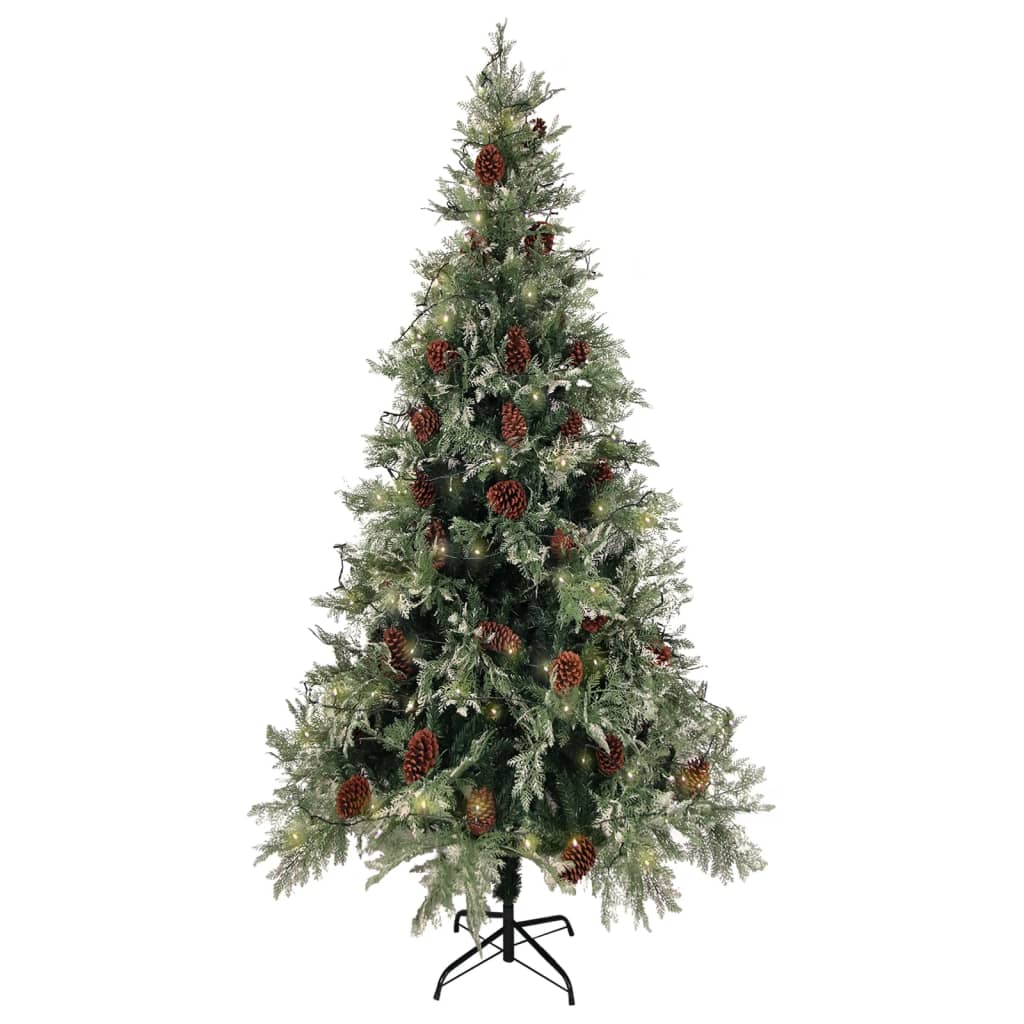 Vidaxl Christmas tree with LED and pine cones 225 cm PVC and PE green and white