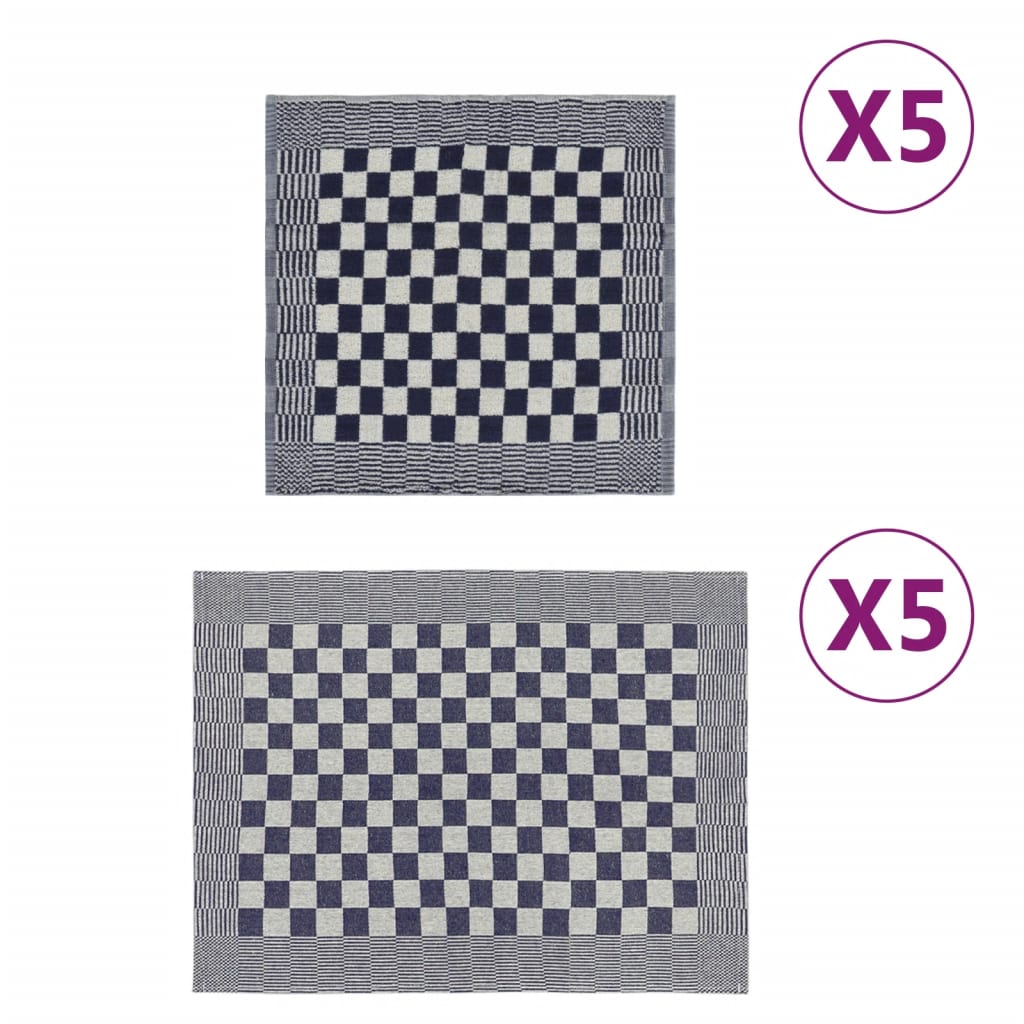 Vidaxl 10-piece kitchen towel set cotton blue and white