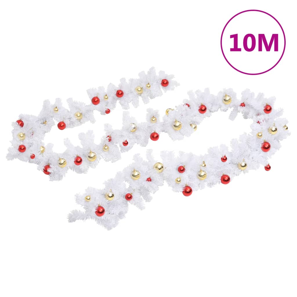 Vidaxl Christmas garland decorated with Christmas balls 10 m white