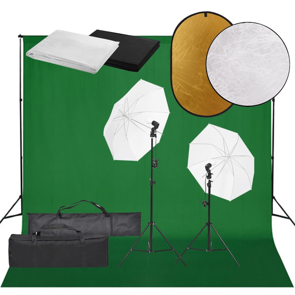 Vidaxl Photo Studio zestaw z zestawem oświetleniowym, tłem i reflektorem
