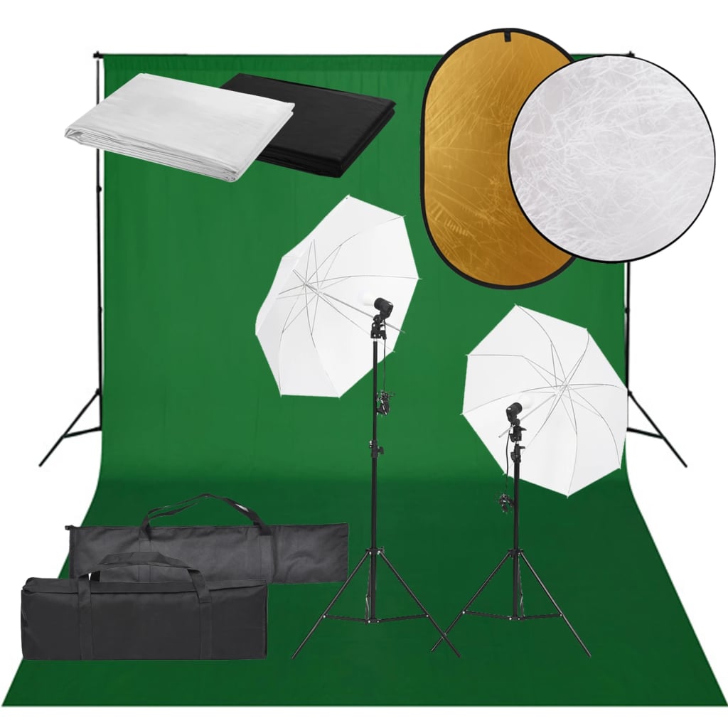 VidaXL Photo Studio Kit with Lighting Kit, Background and Reflector