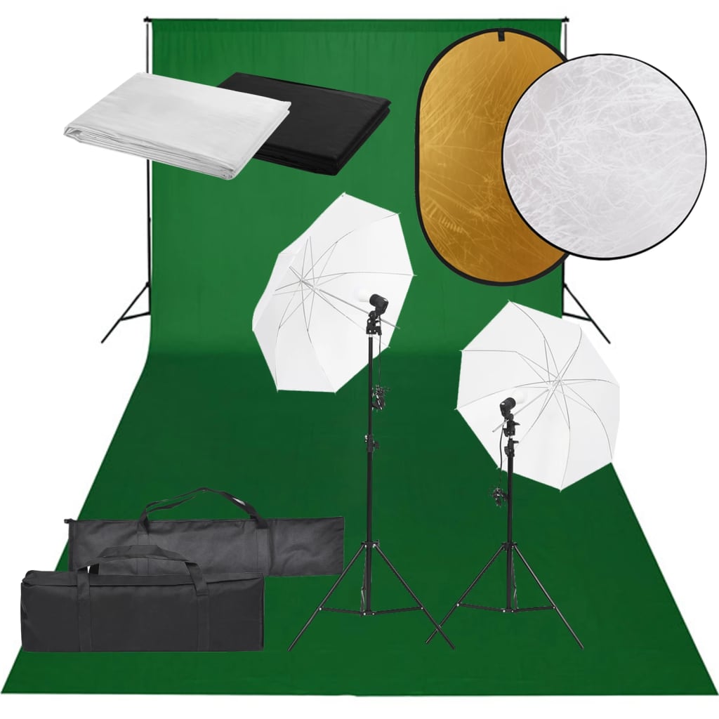 Vidaxl Photo Studio Conjunto com conjunto de iluminação, fundo e refletor