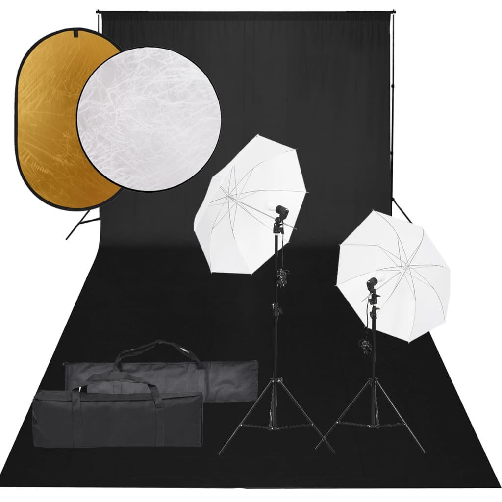 Vidaxl Photo Studio Conjunto com conjunto de iluminação, fundo e refletor