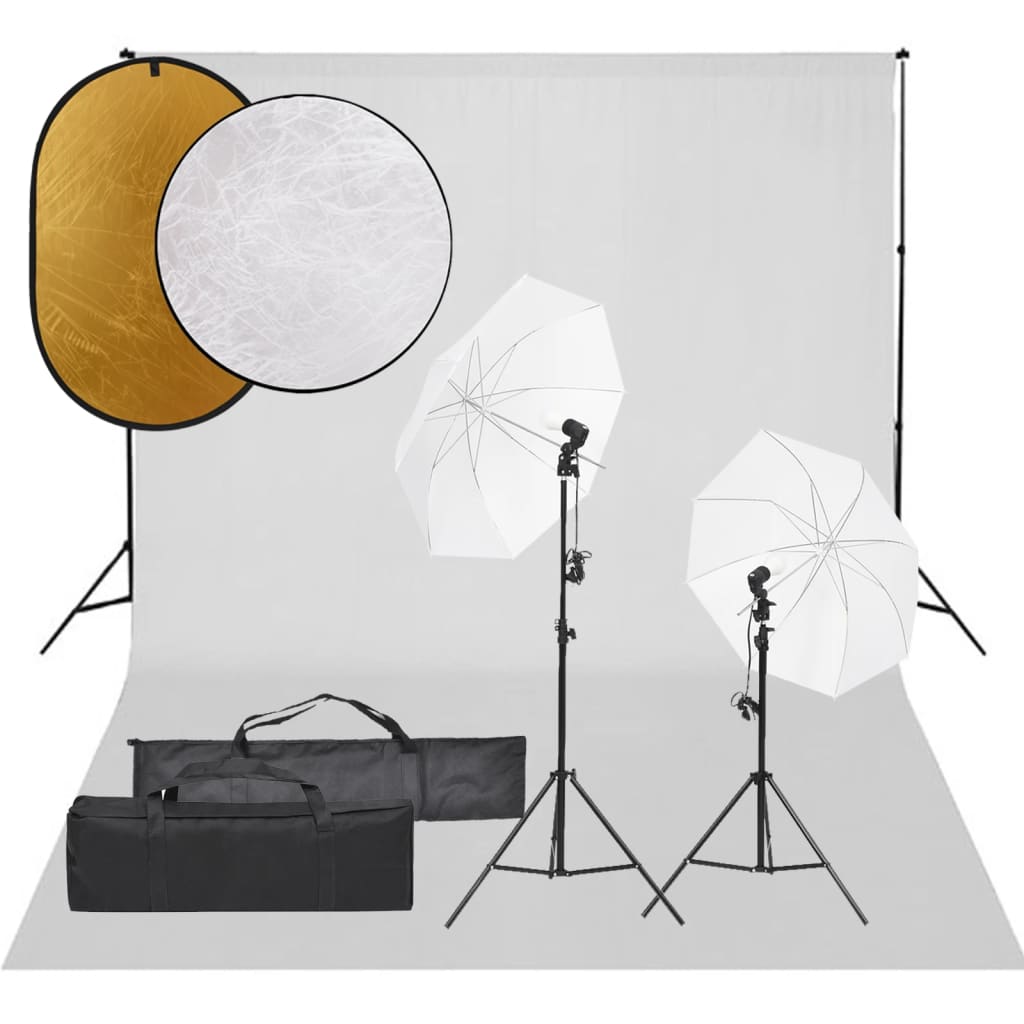 Vidaxl Photo Studio Conjunto com conjunto de iluminação, fundo e refletor