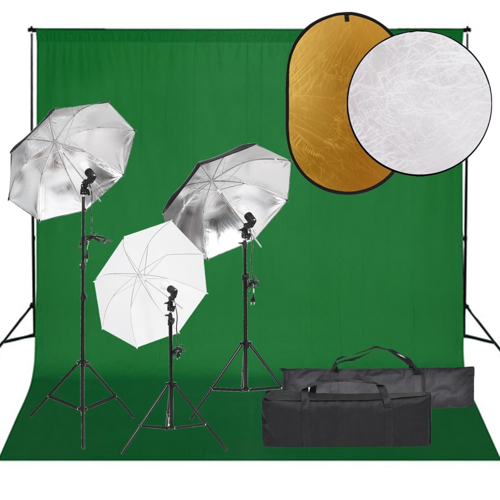 Vidaxl Photo Studio Conjunto com conjunto de iluminação, fundo e refletor