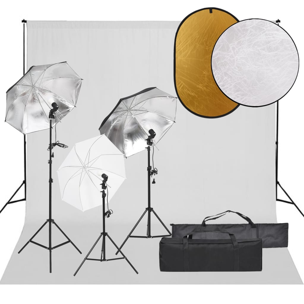 VidaXL Photo Studio Kit with Lighting Kit, Background and Reflector