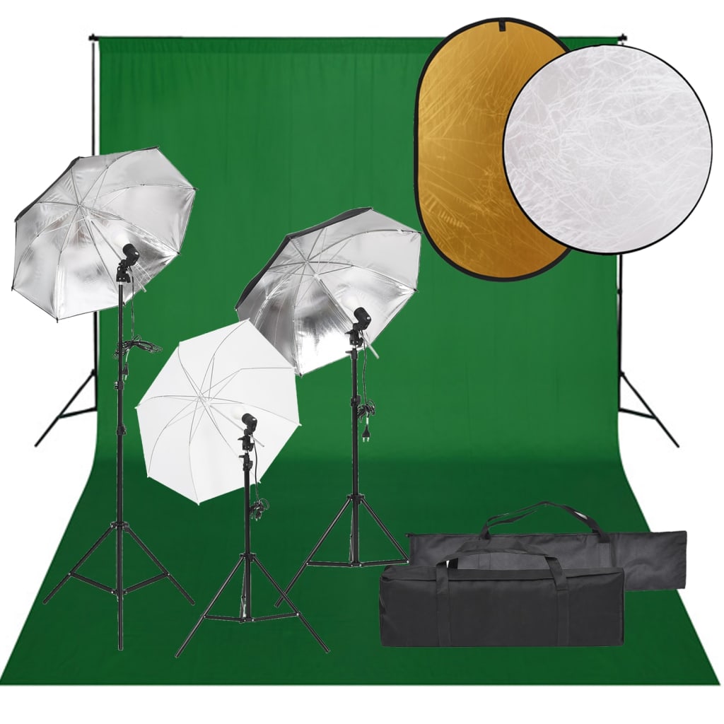 VidaXL Photo Studio Kit with Lighting Kit, Background and Reflector