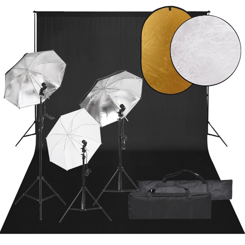 VidaXL Photo Studio Kit with Lighting Kit, Background and Reflector