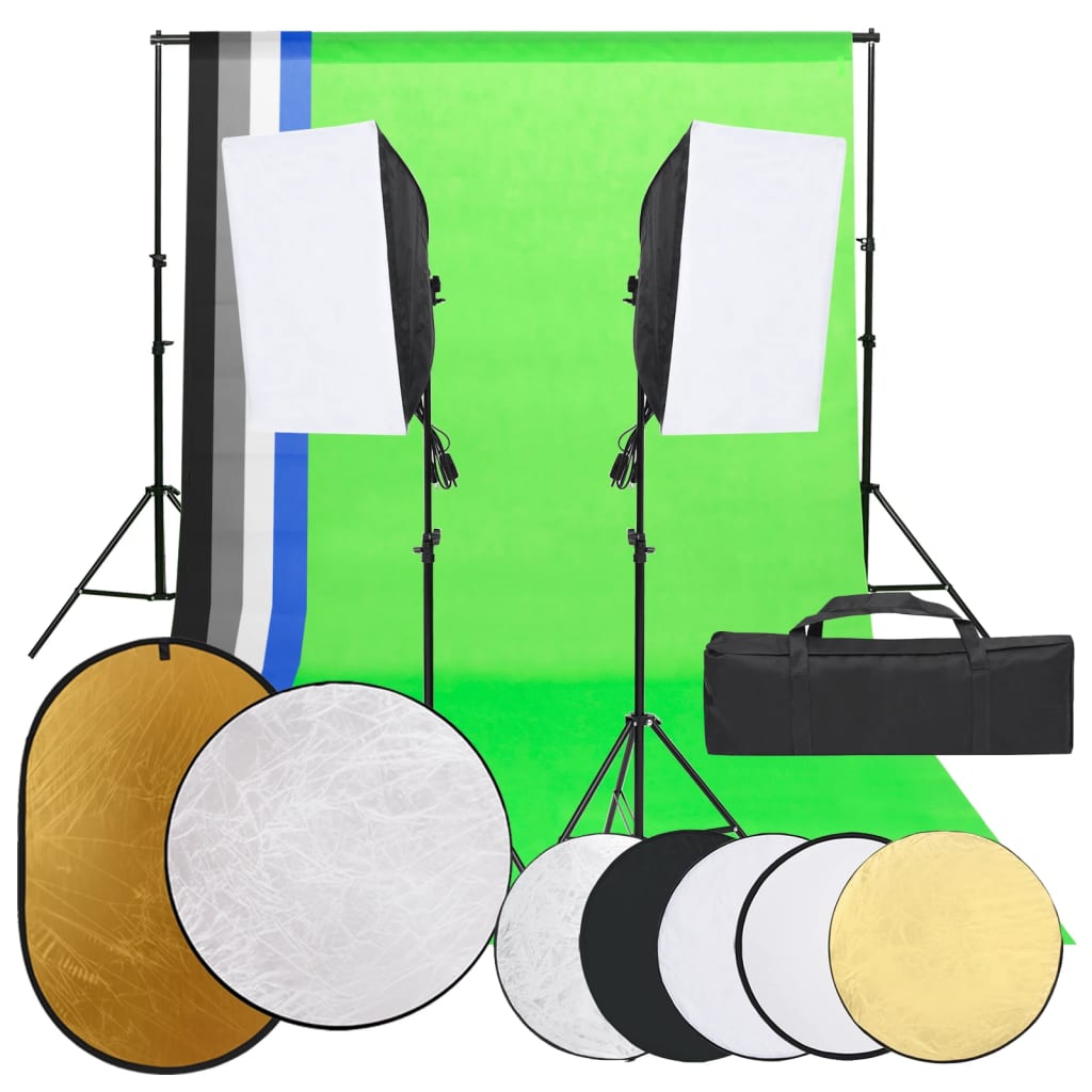 VidaXL Photo Studio Kit with Lighting Kit, Background and Reflector