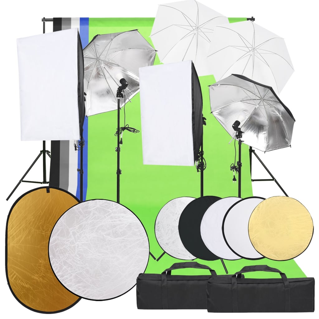 VidaXL Photo Studio Kit with Lighting Kit, Background and Reflector
