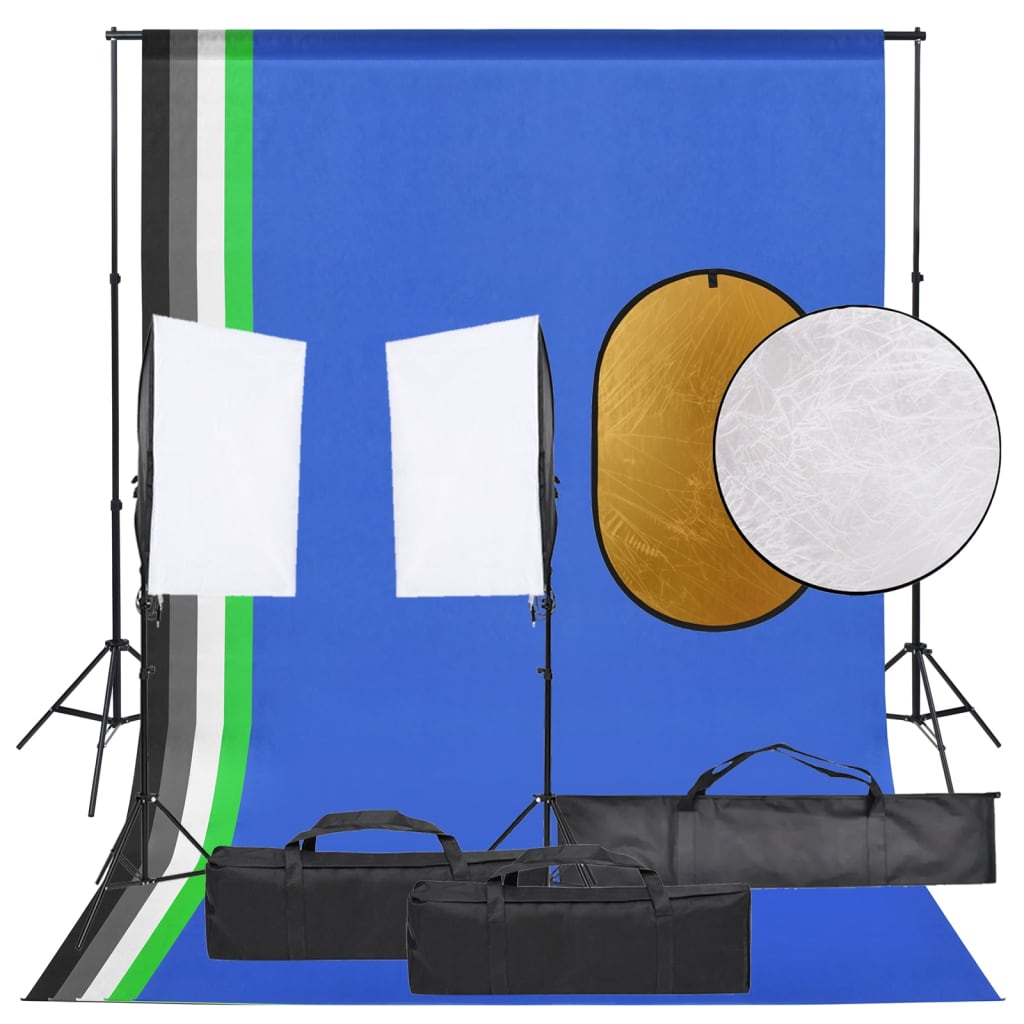 VidaXL Photo Studio Kit with Lighting Kit, Background and Reflector