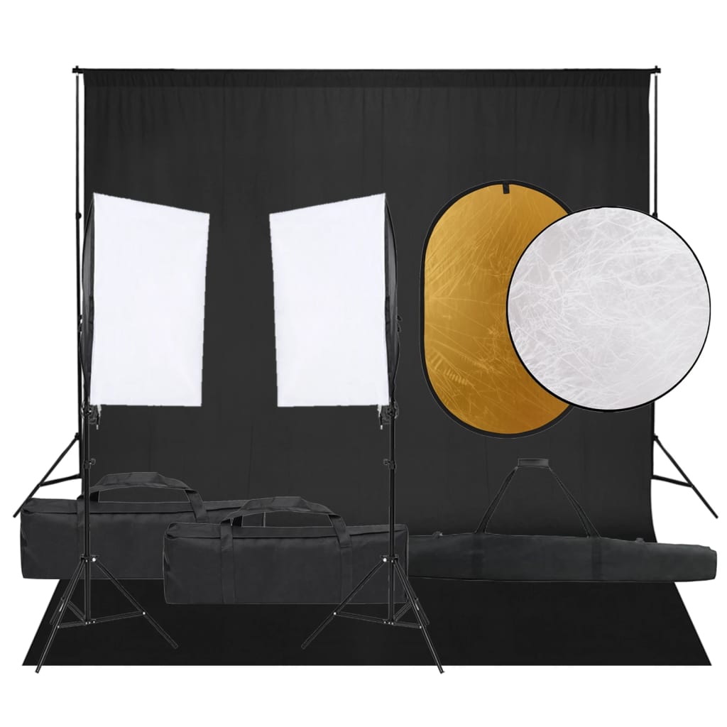 VidaXL Photo Studio Kit with Lighting Kit, Background and Reflector